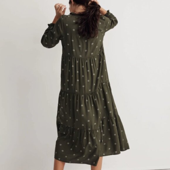 Madewell Tie-Neck Tiered Midi Dress in Stardot XXS - Picture 13 of 13
